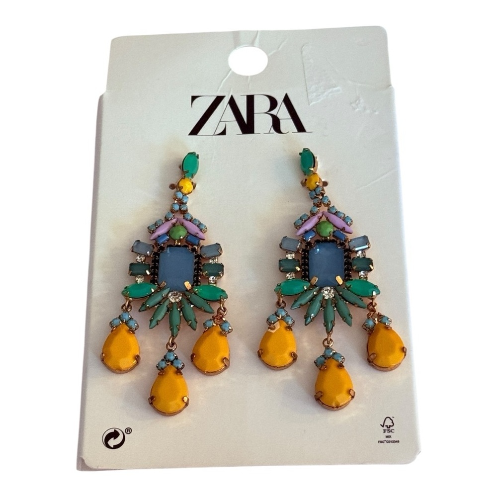 ZARA Pierced Rhinestone Chandelier Earrings NEW